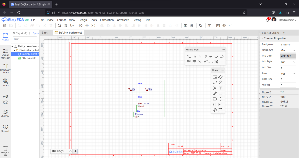 Screen capture of the EasyEDA schematic design tool.